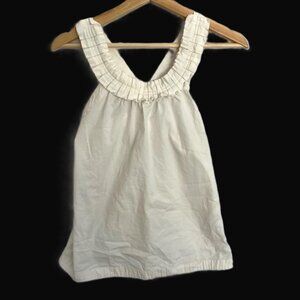 J Crew Women's Top Ruffle Neck 100% Cotton Size 0 Side Zipper White